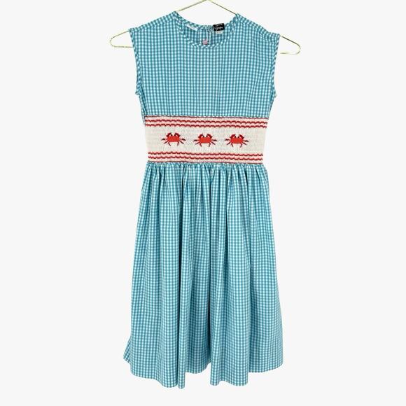 Mother Goose Girl's Crab Needlepoint Embroidered Gingham Dress Size 6Y Novelty - Picture 1 of 6